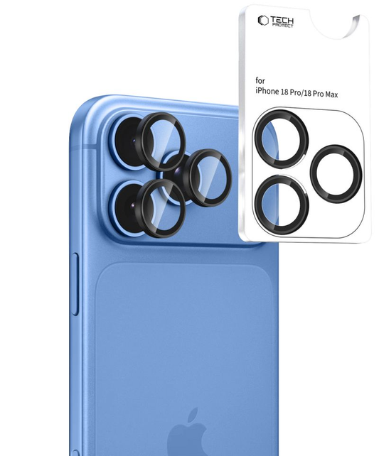 Film de protection pour caméra arrière Tech-Protect CamRing Fit+ pour Apple iPhone 18 Pro / 18 Pro Max, Verre trempé, Noir