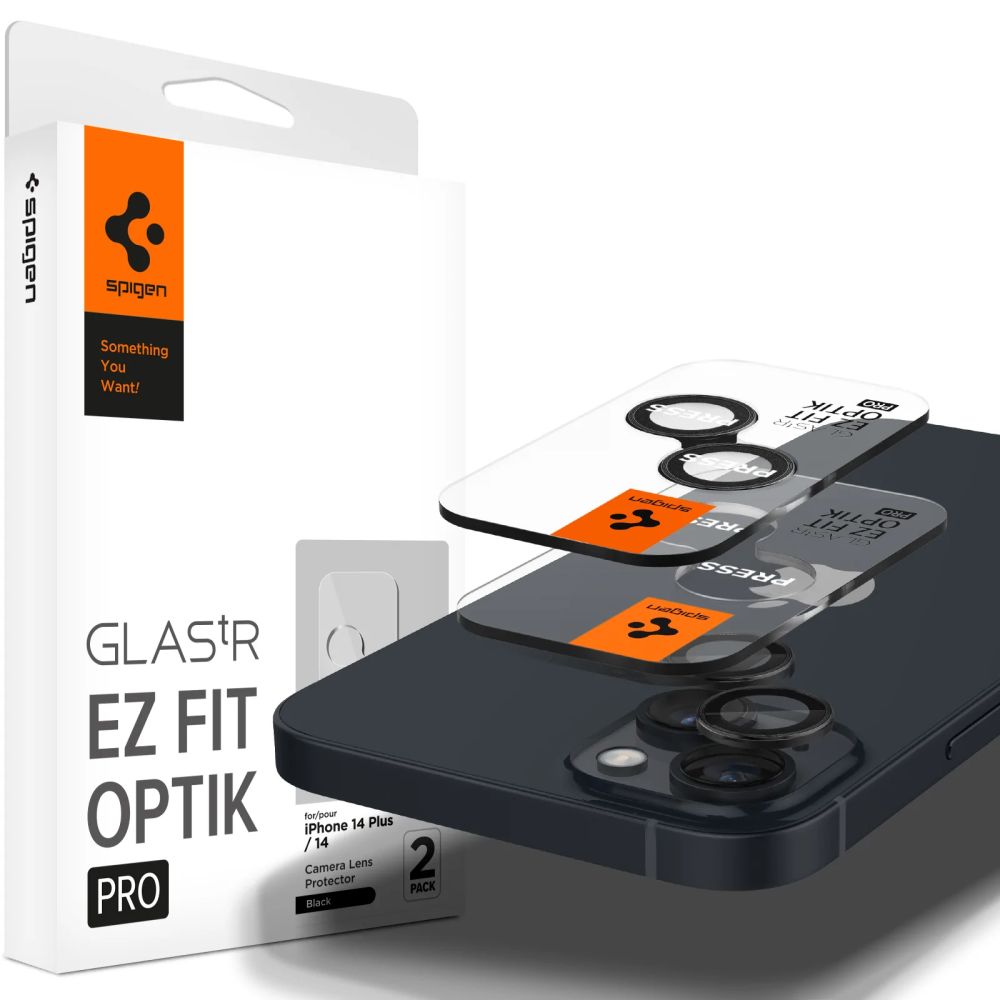 Film de protection pour caméra arrière Spigen GlastR EZ FIT Optik Pro pour Apple iPhone 15 Plus / 15, Verre Trempé, Lot de 2 pièces, Noir AGL05213