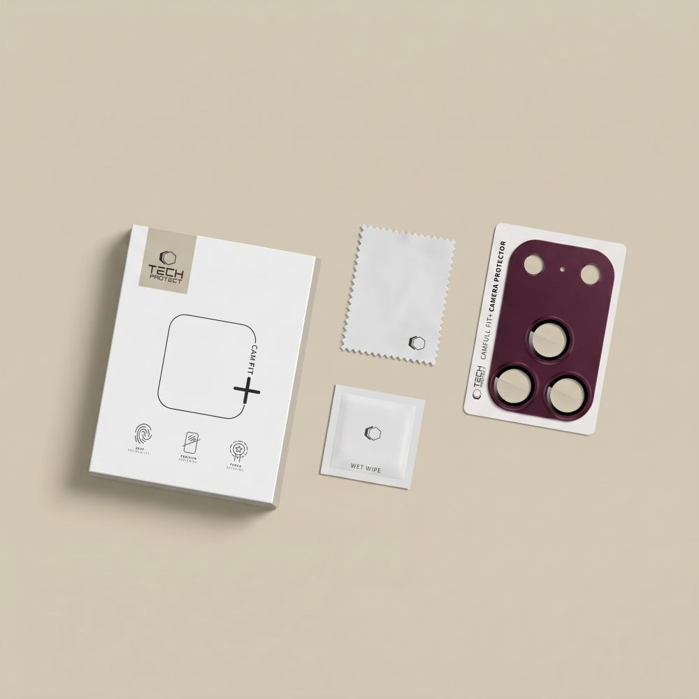 Film de protection pour caméra arrière Tech-Protect CamFull Fit+ pour Apple iPhone 18 Pro Max, Verre trempé, Bordeaux