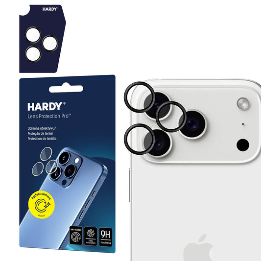 Schutzfolie 3MK Hardy Protection Pro für die Rückkamera des Apple iPhone 17 Pro Max / 17 Pro, gehärtetes Glas, Schwarz
