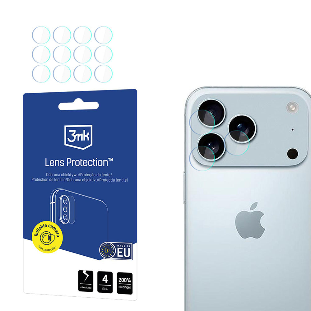 Film de protection pour caméra arrière 3MK Protection pour Apple iPhone 17 Pro Max, Verre Flexible, Lot de 4 pièces, Transparent