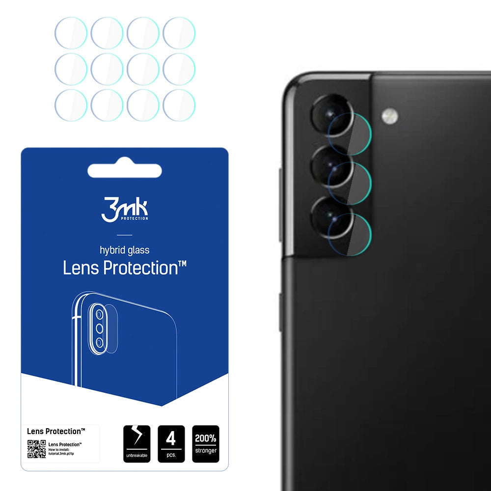 Film de protection pour caméra arrière 3MK Protection pour Samsung Galaxy S21 5G G991, Verre flexible, Lot de 4 pièces, Transparent