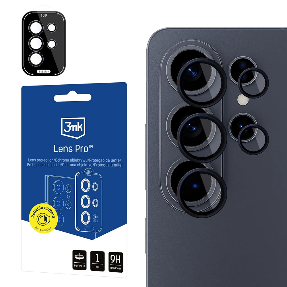 Film de protection pour caméra arrière 3MK Protection pour Samsung Galaxy S26 Ultra S948, Verre Trempé, Noir