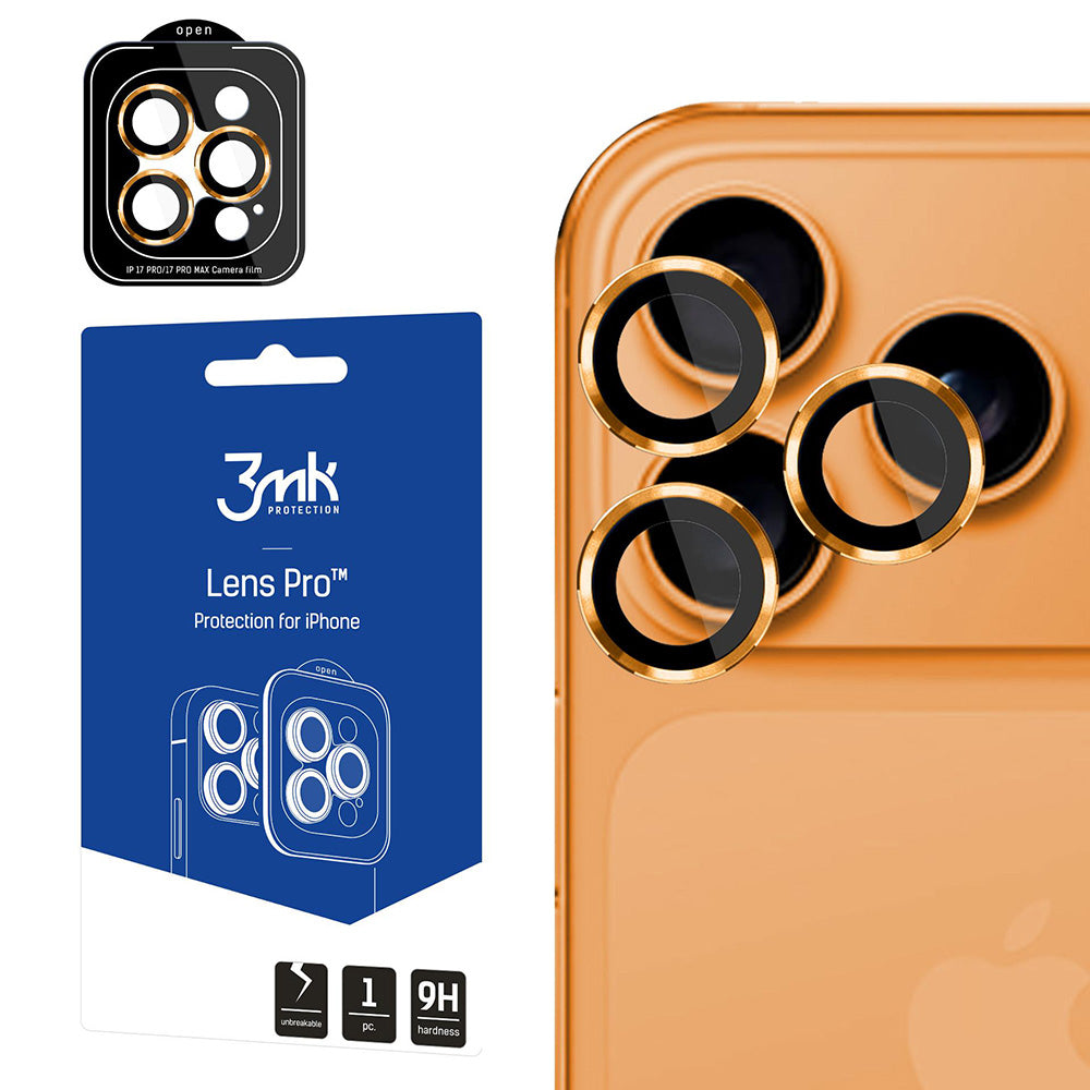 Film de protection pour caméra arrière 3MK Protection Pro pour Apple iPhone 17 Pro Max / 17 Pro, Verre Trempé, Orange