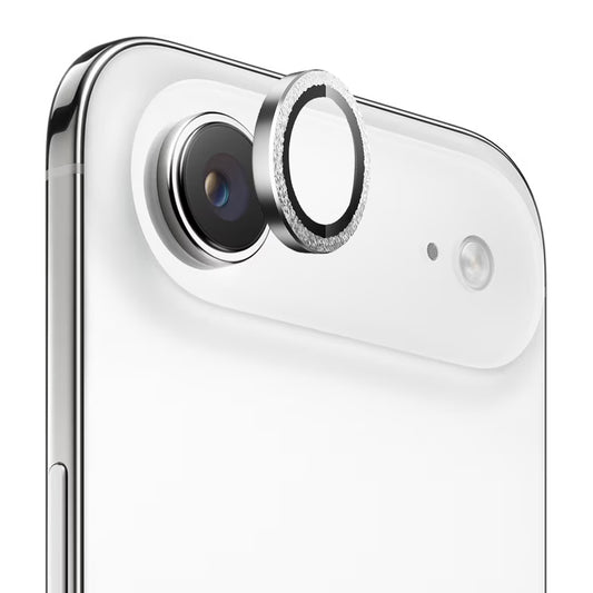 Film de protection pour caméra arrière Blueo Glitter Diamond Metal Frame pour Apple iPhone 17 Air, Verre Trempé, Argenté