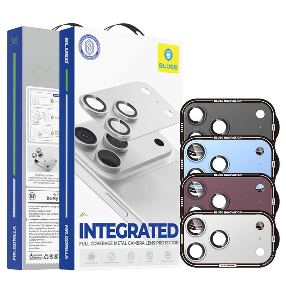Blueo Integrated Metal Rear Camera Protector for Apple iPhone 18 Pro, Tempered Glass, Black