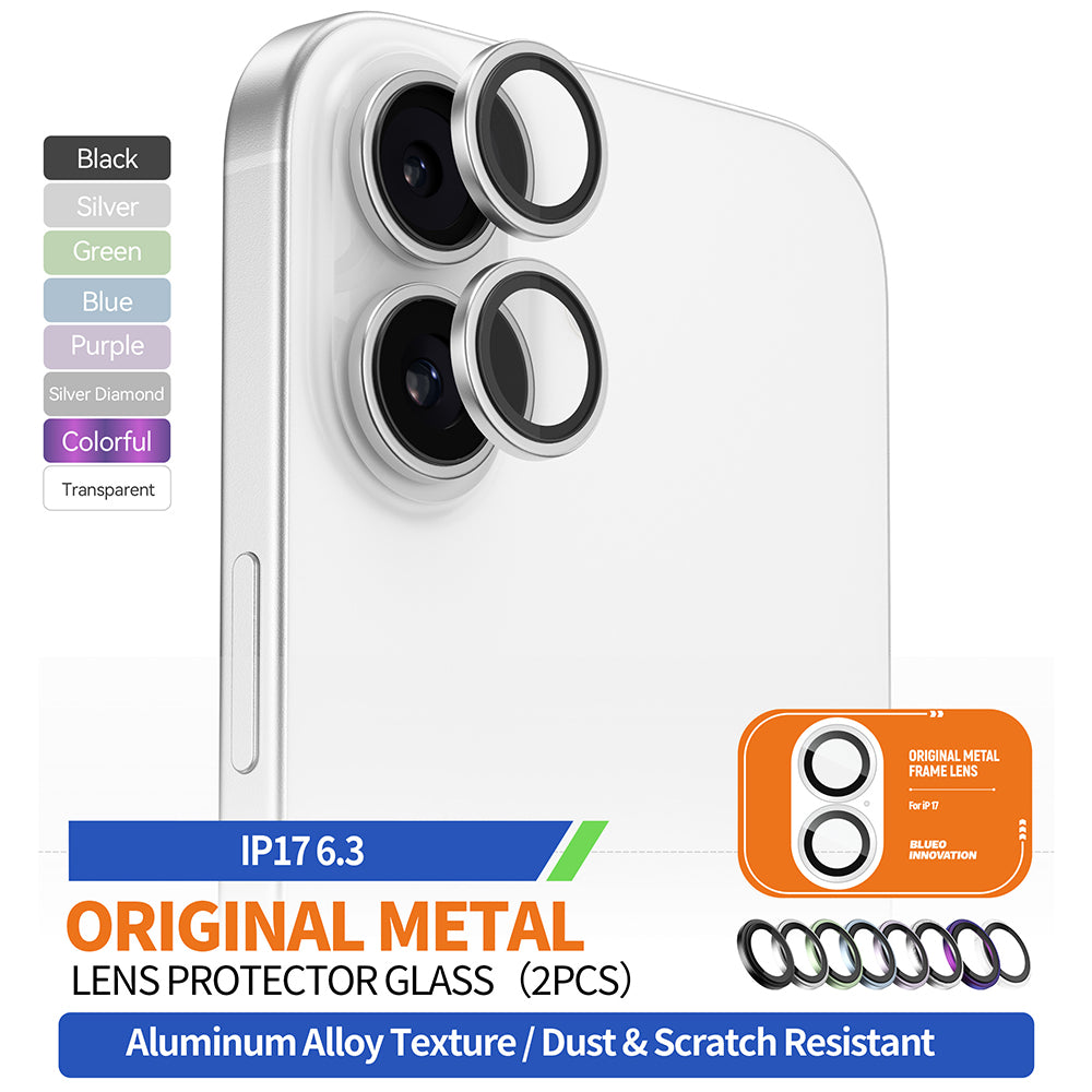 Film de protection pour caméra arrière Blueo Metal Frame pour Apple iPhone 17, Verre Trempé, Noir