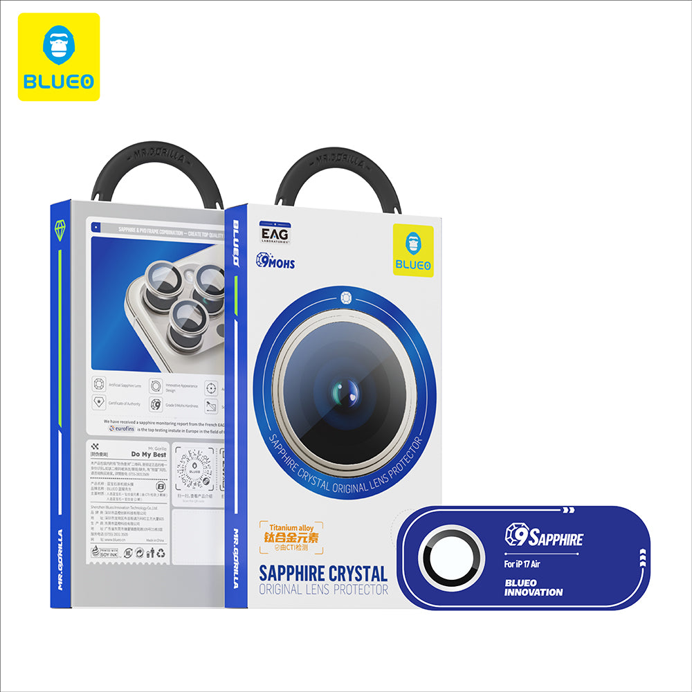 Film de protection Caméra Arrière Blueo Sapphire Crystal pour Apple iPhone 17 Air, Verre Trempé, Noir