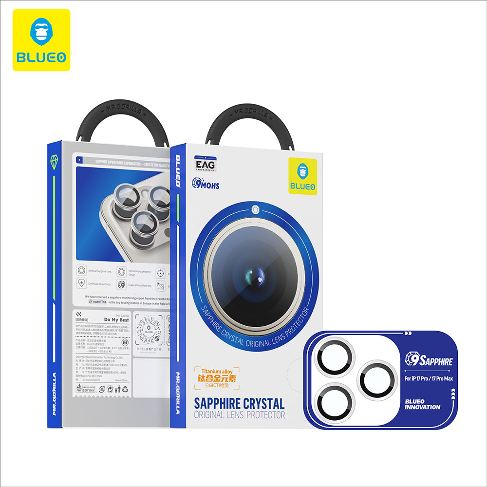 Film de protection Caméra Arrière Blueo Sapphire Crystal pour Apple iPhone 17 Pro Max / 17 Pro, Verre Trempé, Multicolore
