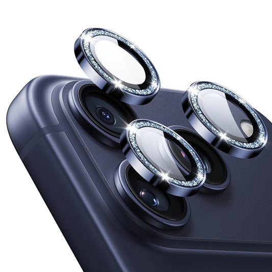 Schutzfolie ESR Glitter Diamond Armorite für die Rückkamera des Apple iPhone 17 Pro Max / 17 Pro, gehärtetes Glas, vollflächig klebend, Blau.