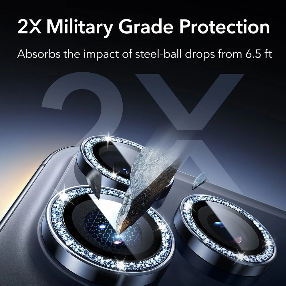 Schutzfolie ESR Glitter Diamond Armorite für die Rückkamera des Apple iPhone 17 Pro Max / 17 Pro, gehärtetes Glas, Dunkelblau