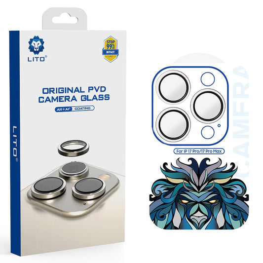 Schutzfolie Lito Titanium AR für die Rückkamera des Apple iPhone 17 Pro Max / 17 Pro, gehärtetes Glas, Silberfarben