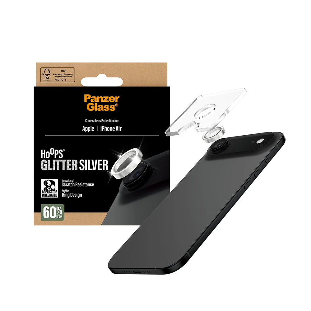 Film de protection pour caméra arrière PanzerGlass Hoops Glitter pour Apple iPhone 17 Air, Verre Trempé, Argenté