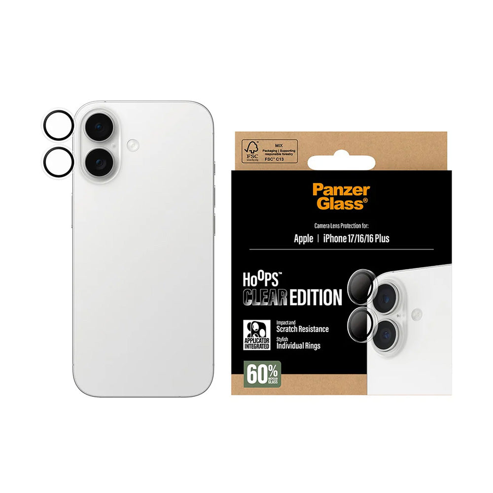Film de protection pour caméra arrière PanzerGlass Hoops pour Apple iPhone 17 / 16 Plus / 16, Verre Trempé, Transparent