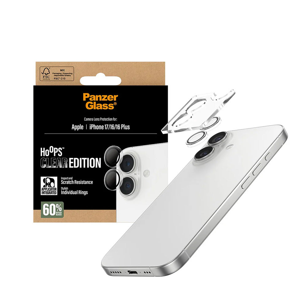 Film de protection pour caméra arrière PanzerGlass Hoops pour Apple iPhone 17 / 16 Plus / 16, Verre Trempé, Transparent