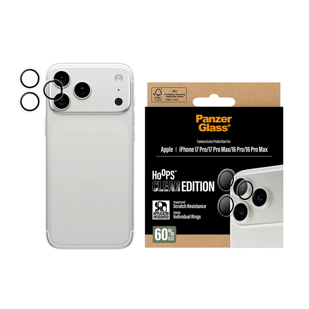 Back Camera Protection Film PanzerGlass Hoops for Apple iPhone 17 Pro, Tempered Glass, Transparent