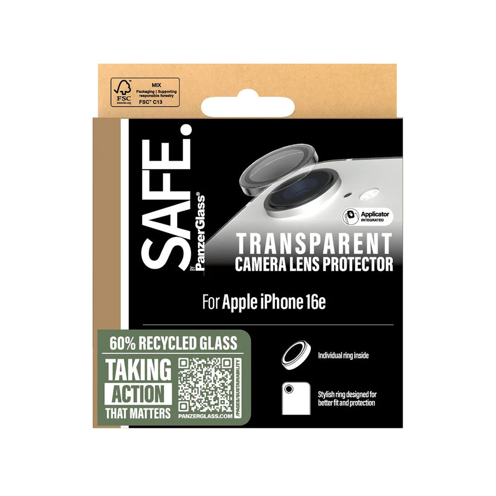 Schutzfolie PanzerGlass Safe für die Rückkamera. für Apple iPhone 16e, gehärtetes Glas, Transparent.