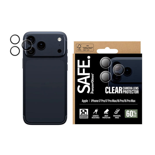 Film de protection pour caméra arrière PanzerGlass Safe. pour Apple iPhone 17 Pro Max / 17 Pro / 16 Pro Max / 16 Pro, Verre Trempé, Transparent
