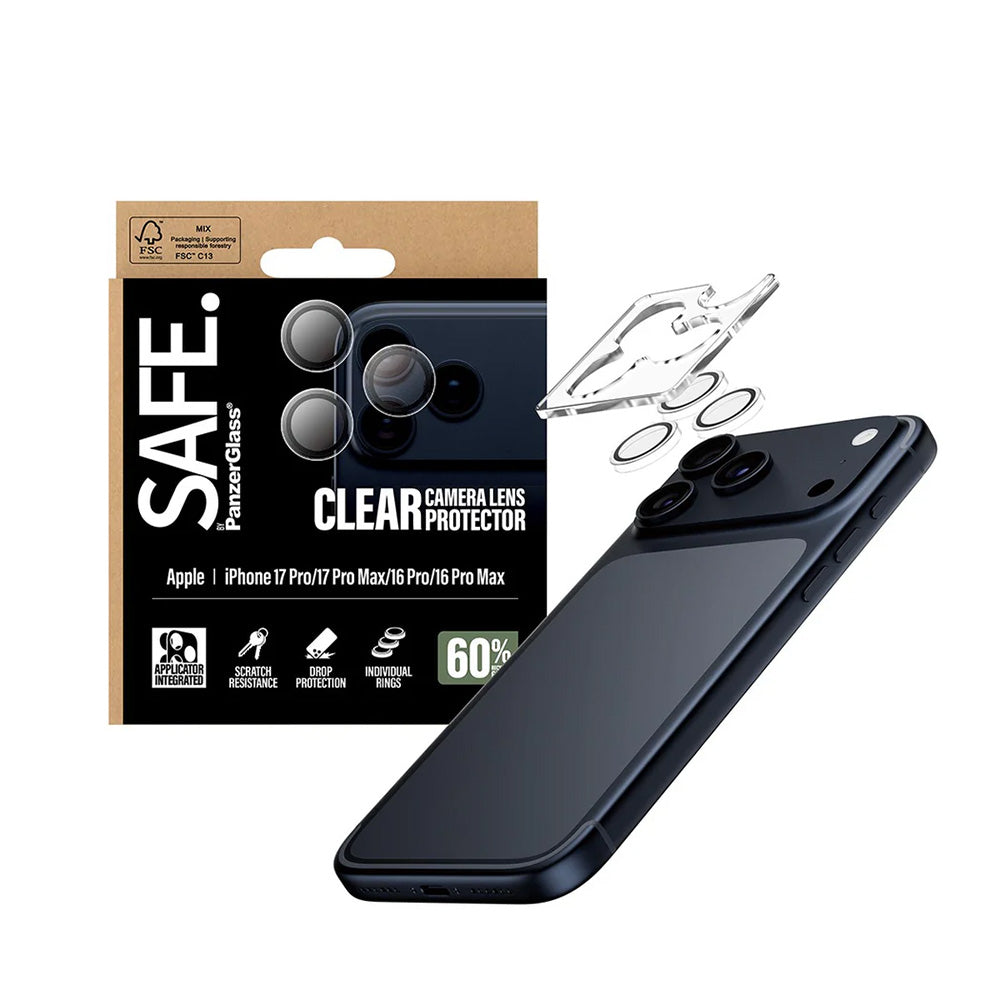 Film de protection pour caméra arrière PanzerGlass Safe. pour Apple iPhone 17 Pro Max / 17 Pro / 16 Pro Max / 16 Pro, Verre Trempé, Transparent