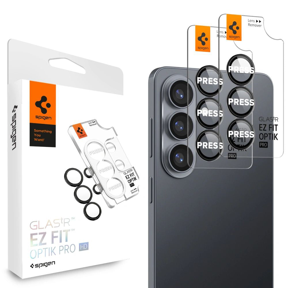 Schutzfolie Rückkamera Spigen GlastR EZ FIT Optik Pro HD für Samsung Galaxy S26 S942, Gehärtetes Glas, Set 2 Stück, Schwarz AGL11099