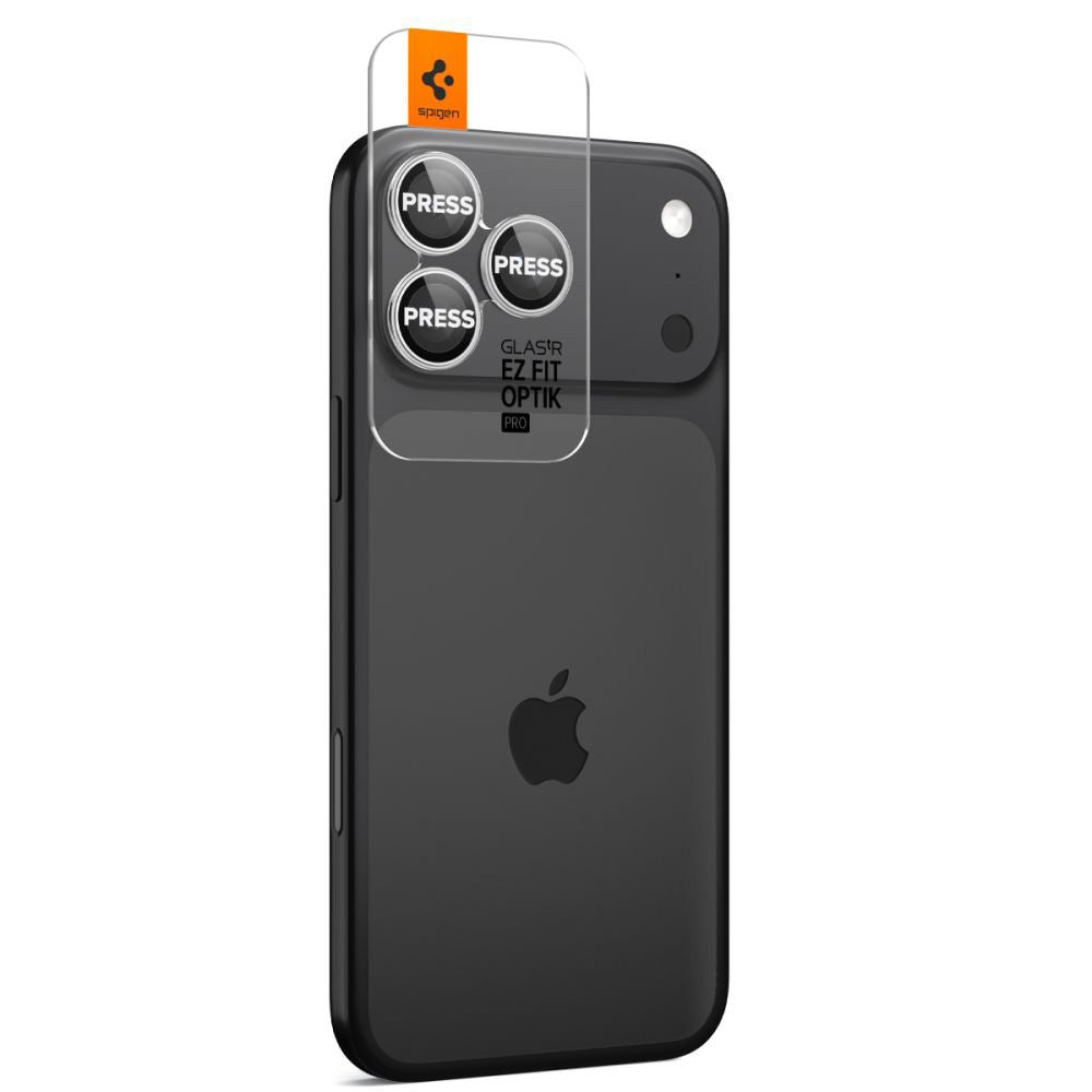 Film de protection pour caméra arrière Spigen GlastR EZ FIT Optik Pro pour Apple iPhone 17 Pro Max / 17 Pro, Verre Trempé, Set de 2 pièces, Argenté