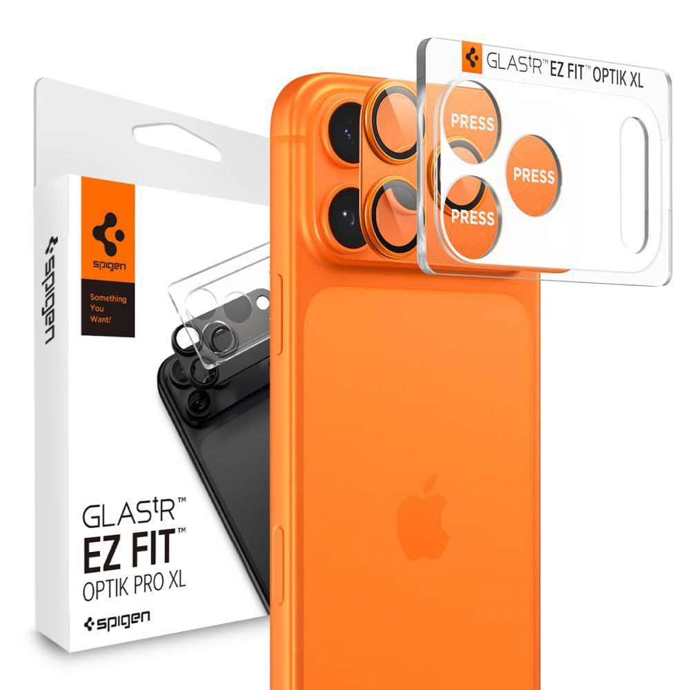 Film de protection pour caméra arrière Spigen GlastR EZ FIT Optik Pro XL pour Apple iPhone 17 Pro, Verre Trempé, Orange AGL10645