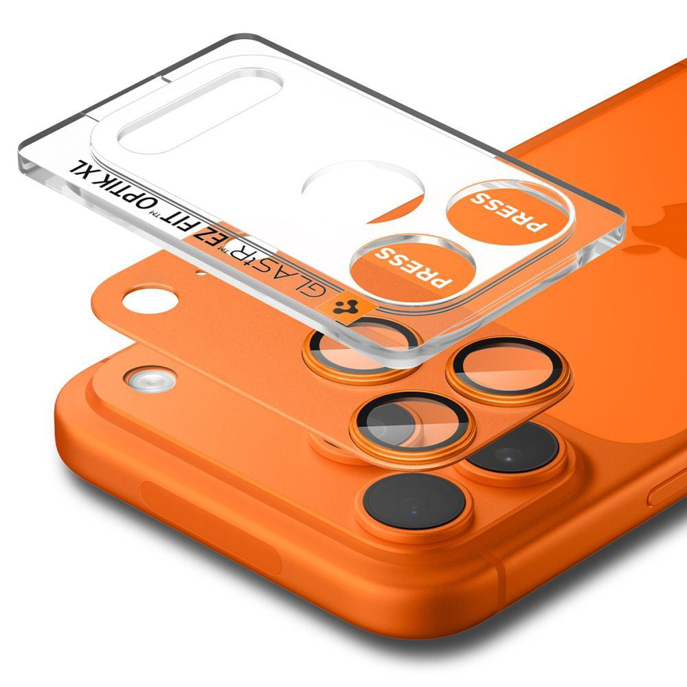 Film de protection pour caméra arrière Spigen GlastR EZ FIT Optik Pro XL pour Apple iPhone 17 Pro, Verre Trempé, Orange AGL10645