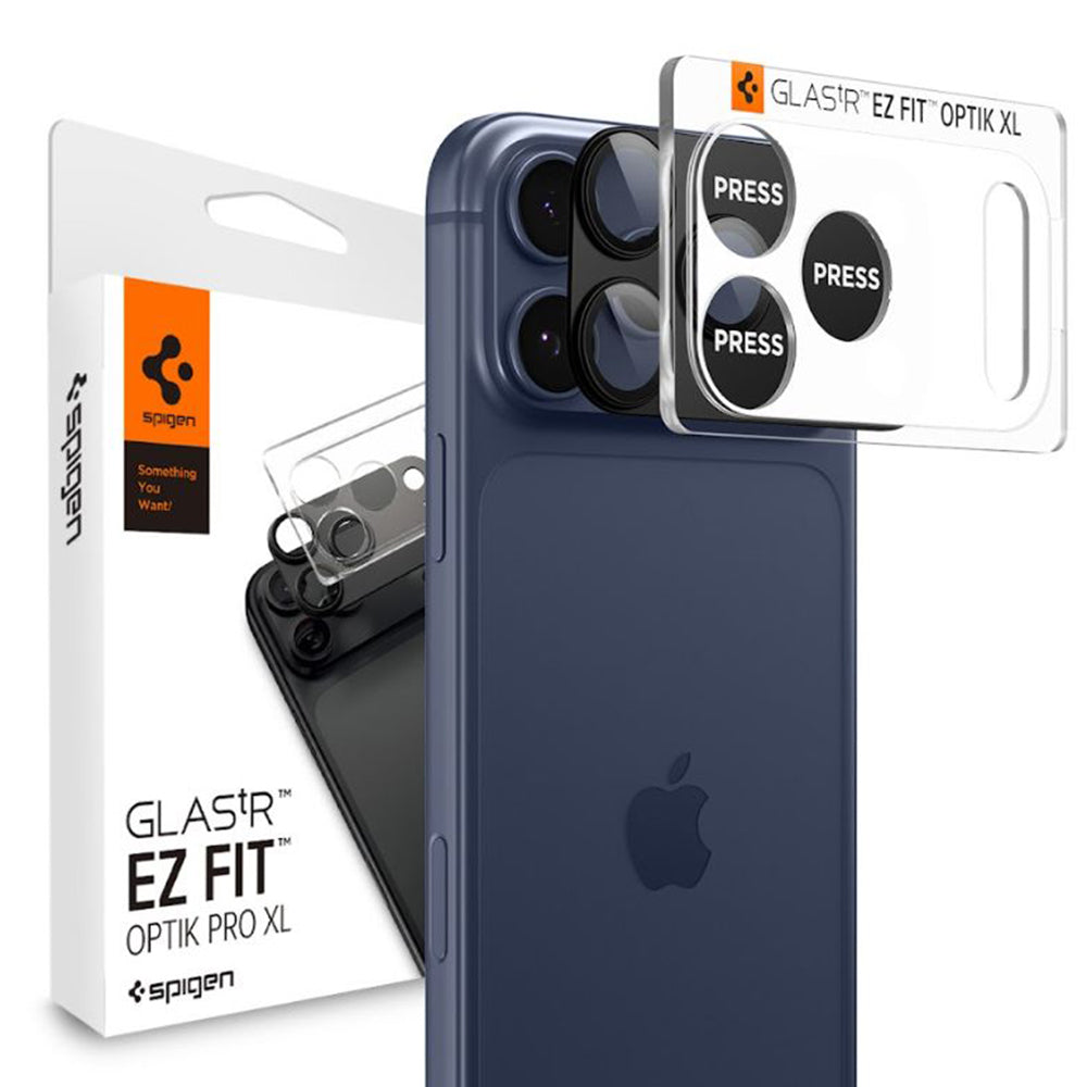 Film de protection pour caméra arrière Spigen GlastR EZ FIT Optik Pro XL pour Apple iPhone 17 Pro Max, Verre Trempé, Noir AGL10649