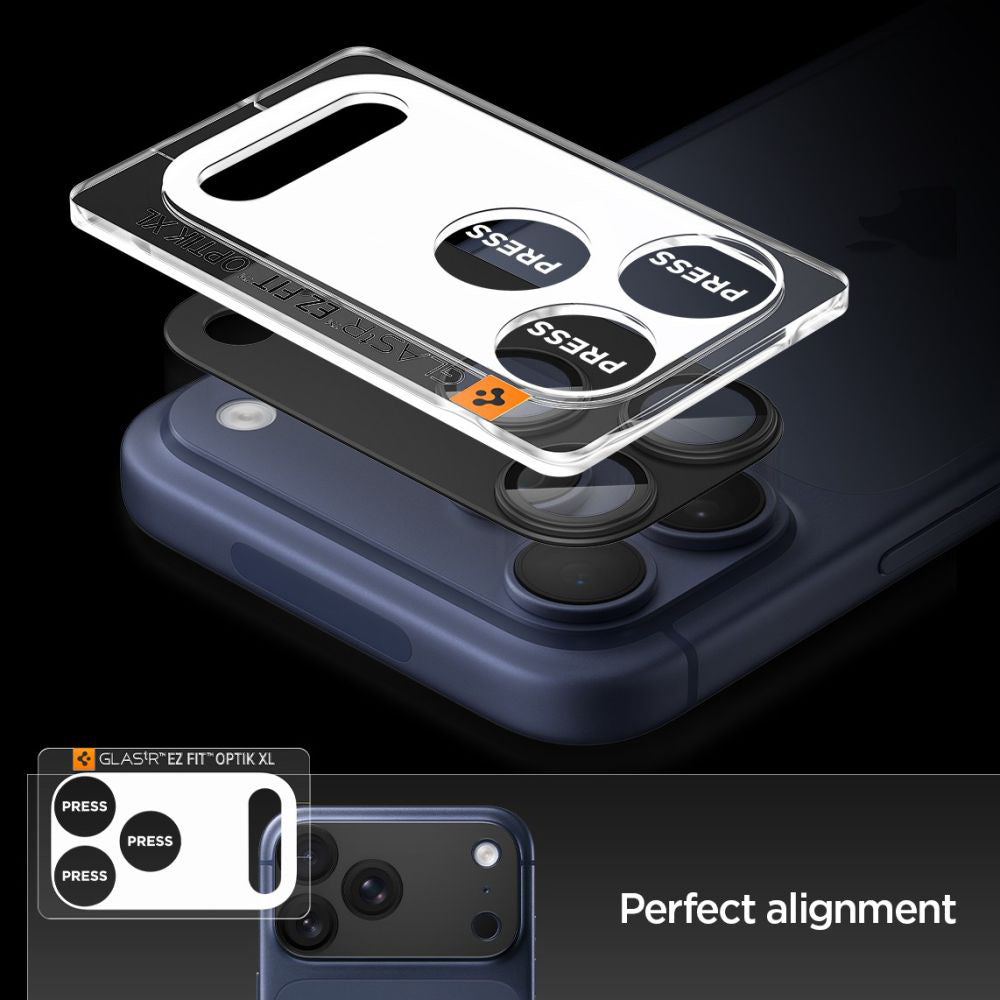 Film de protection pour caméra arrière Spigen GlastR EZ FIT Optik Pro XL pour Apple iPhone 17 Pro Max, Verre Trempé, Noir AGL10649