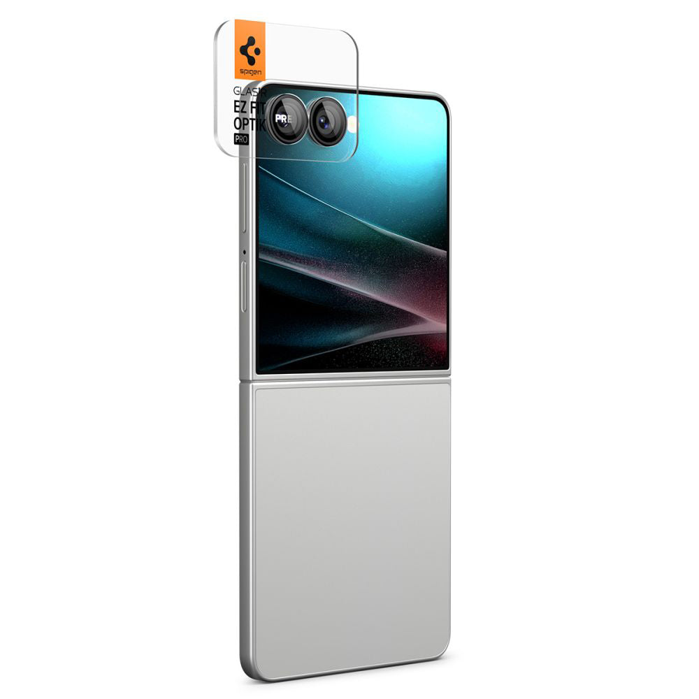 Schutzfolie für die Rückkamera Spigen GlastR EZ FIT Optik Pro HD für Samsung Galaxy Z Flip7 F766, gehärtetes Glas, Set mit 2 Stück, Schwarz AGL09587