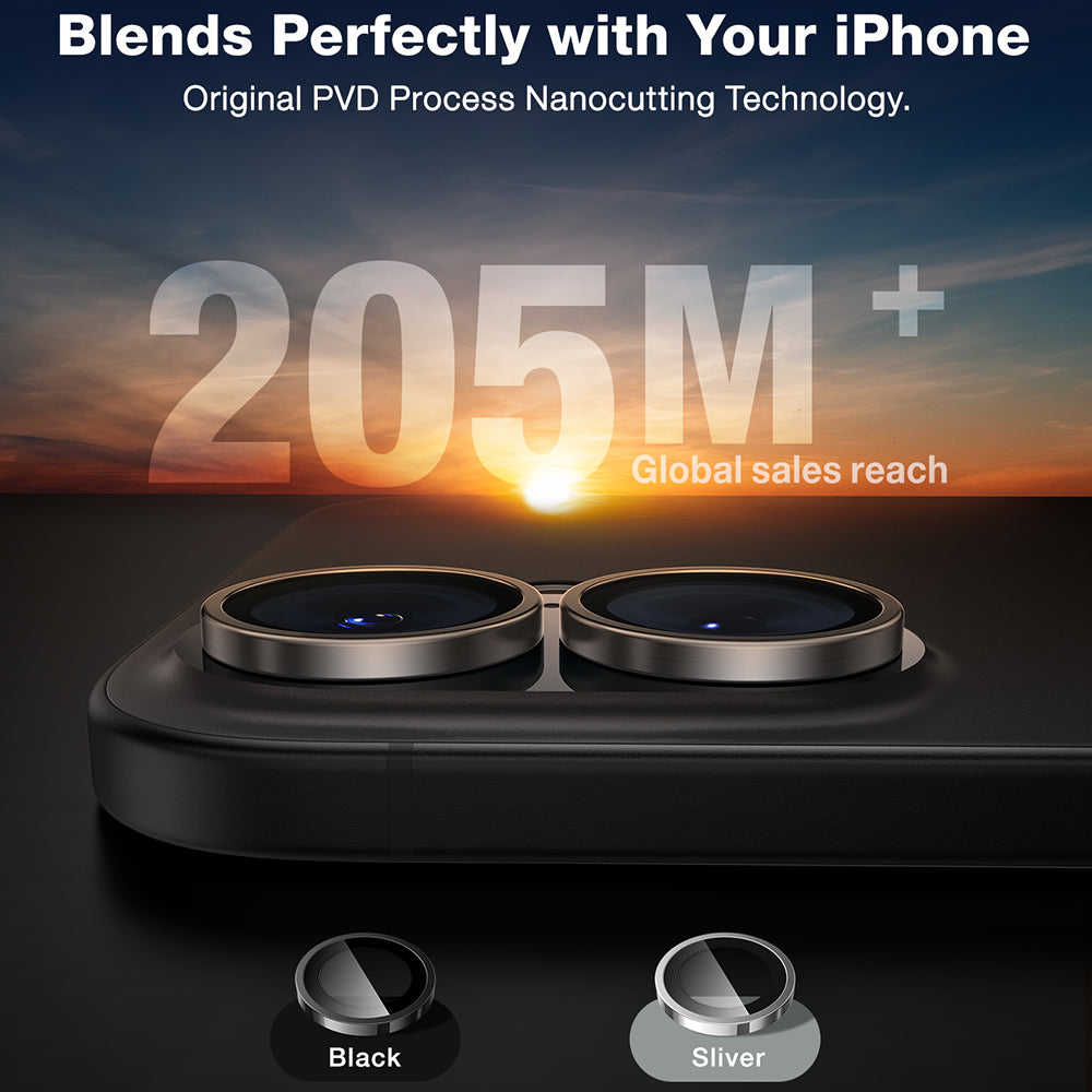 Film de protection Caméra Arrière Torras Lensguard pour Apple iPhone 16 Plus / 16, Verre Trempé, Gris Métallique