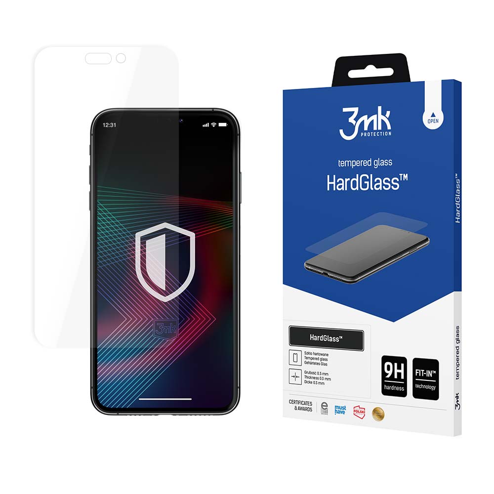 Film de protection d'écran 3MK HardGlass pour Apple iPhone 14 Pro Max, Verre Trempé, Colle Complète