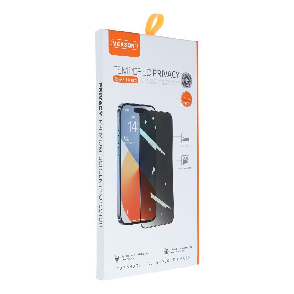 Protecteur d'écran Privacy Veason Screen Protector pour Apple iPhone 15 Pro, Glass Protected, Full Glue, 6D