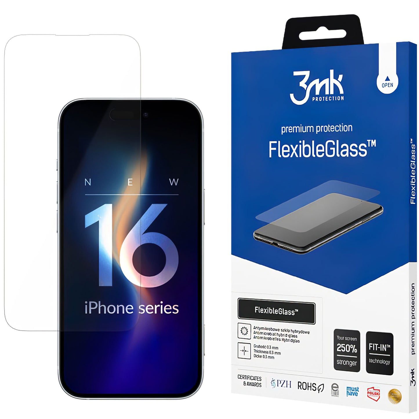 Film de protection d'écran 3MK FlexibleGlass pour Apple iPhone 16, Verre Flexible, Collage Complet