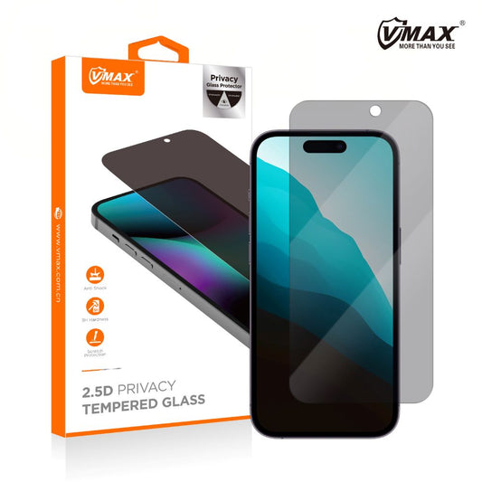 Protection d'écran Privacy Vmax pour Apple iPhone 16 Pro, Verre de protection, Full Glue, 2.5D