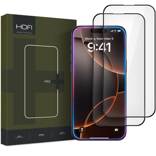Displayschutzfolie HOFI Glas PRO+ für Apple iPhone 16 Pro Max, Glas abgeschirmt, Vollverklebung, Set 2 Stück, 2.5D, Schwarz