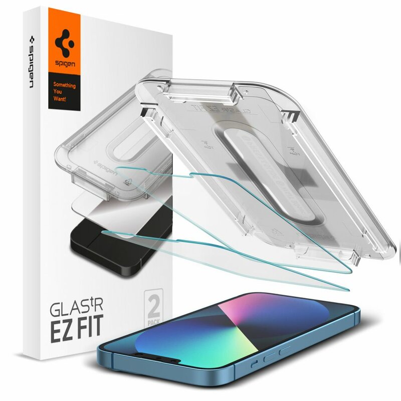 Schutzfolie Spigen GlastR EZ FIT für Apple iPhone 17e / 16e / 14 / 13 Pro, gehärtetes Glas, Vollkleber, Set 2 Stück AGL03385