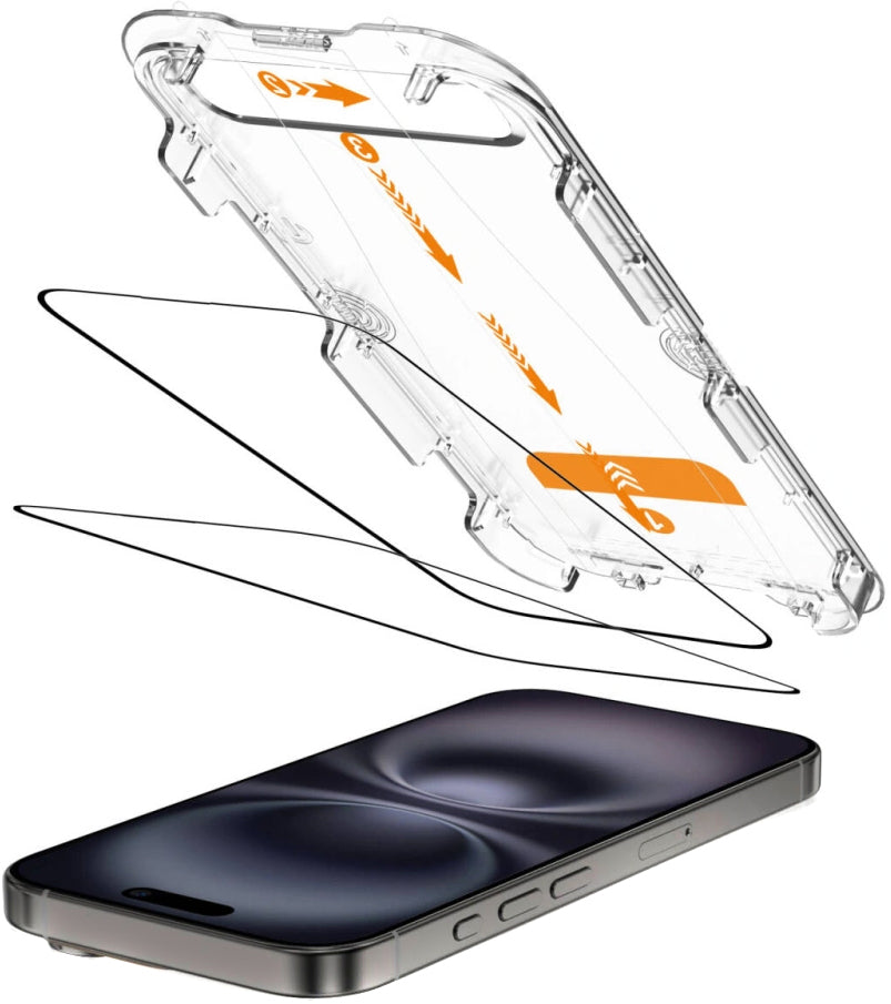 Schutzfolie Tech-Protect Quick Set+ für Apple iPhone 16 / 15, gehärtetes Glas, Full Glue, Set mit 2 Stück, Schwarz