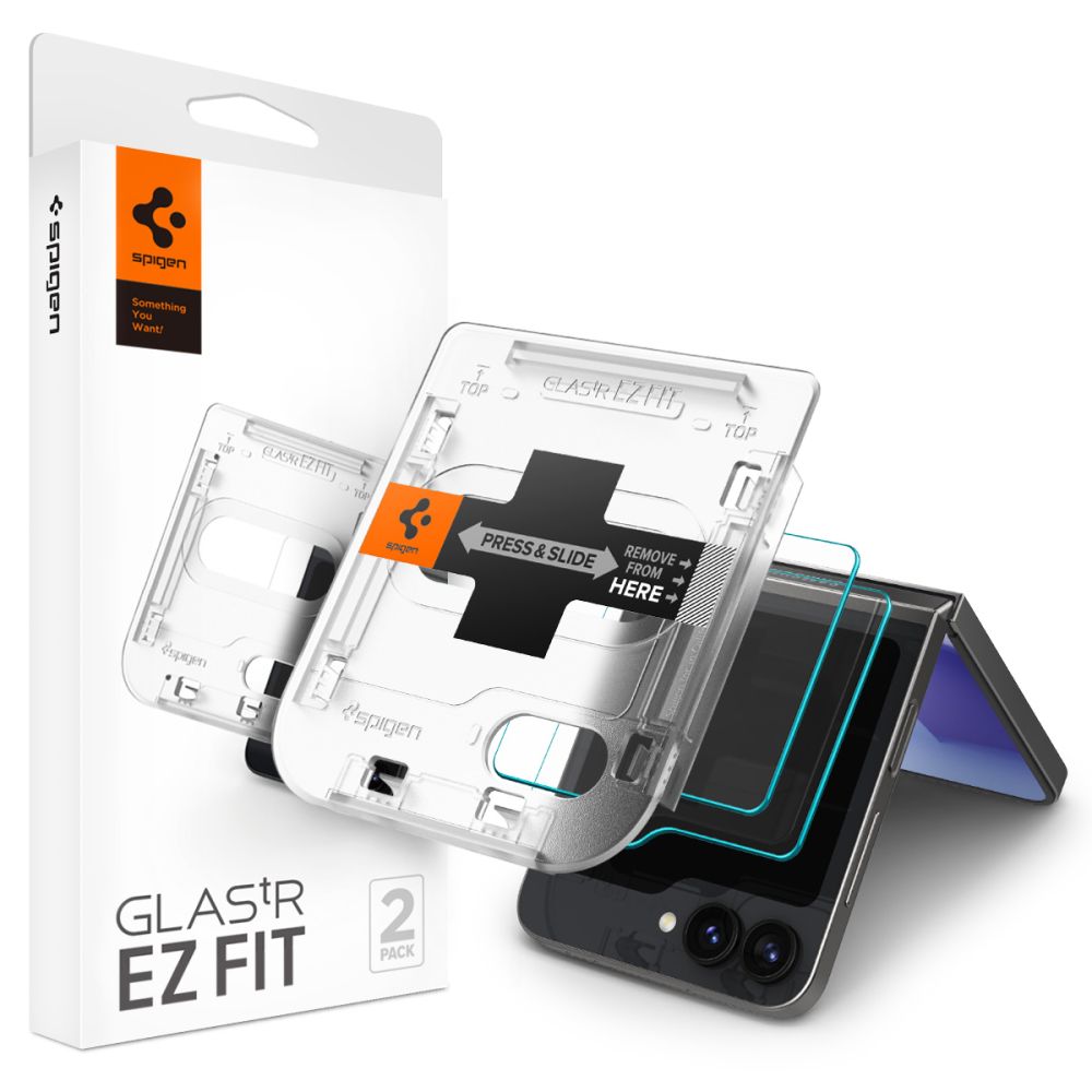 Schutzfolie Außenbildschirm Spigen GlastR EZ FIT für Samsung Galaxy Z Flip6 F741, Gehärtetes Glas, Vollkleber, Set 2 Stück AGL07972