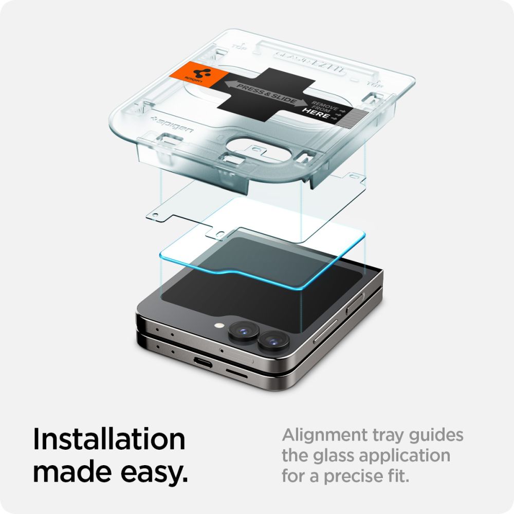 Schutzfolie Außenbildschirm Spigen GlastR EZ FIT für Samsung Galaxy Z Flip6 F741, Gehärtetes Glas, Vollkleber, Set 2 Stück AGL07972