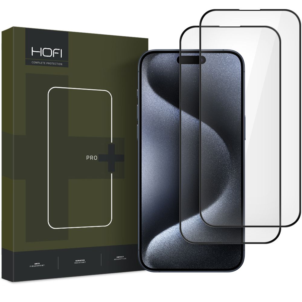 Protecteur d'écran HOFI Glass PRO+ pour Apple iPhone 16, Verre de protection, Full Glue, Set 2 pieces, 2.5D, Noir