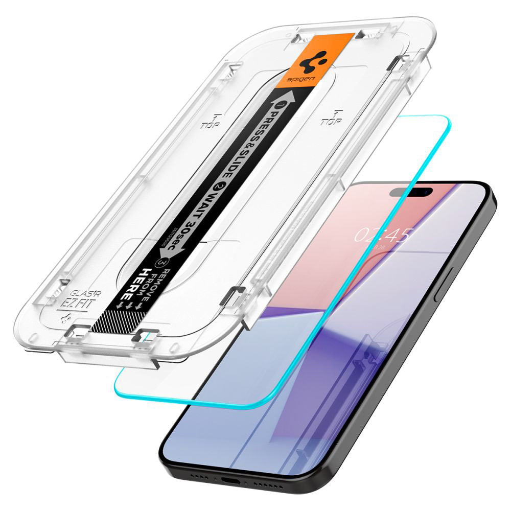 Schutzfolie Spigen GlastR EZ FIT für Apple iPhone 15 Pro Max, Gehärtetes Glas, Vollverklebung, Set 2 Stück AGL06872