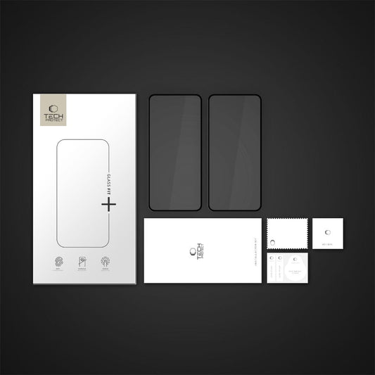 Schutzfolie Tech-Protect FIT+ für Motorola Moto G56, gehärtetes Glas, Full Glue, 2 Stück Set, 2.5D, Schwarz