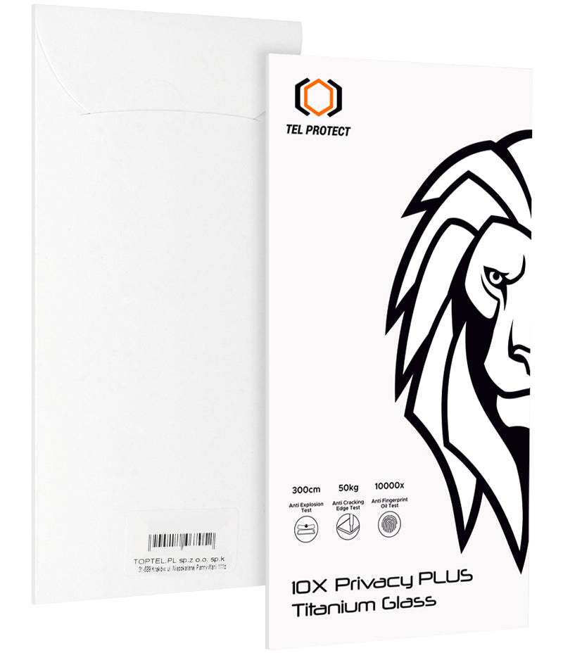 Protection d’écran Privacy Tel Protect 10X Plus Titanium pour Apple iPhone 17 / 16 Pro, verre trempé, adhésif intégral