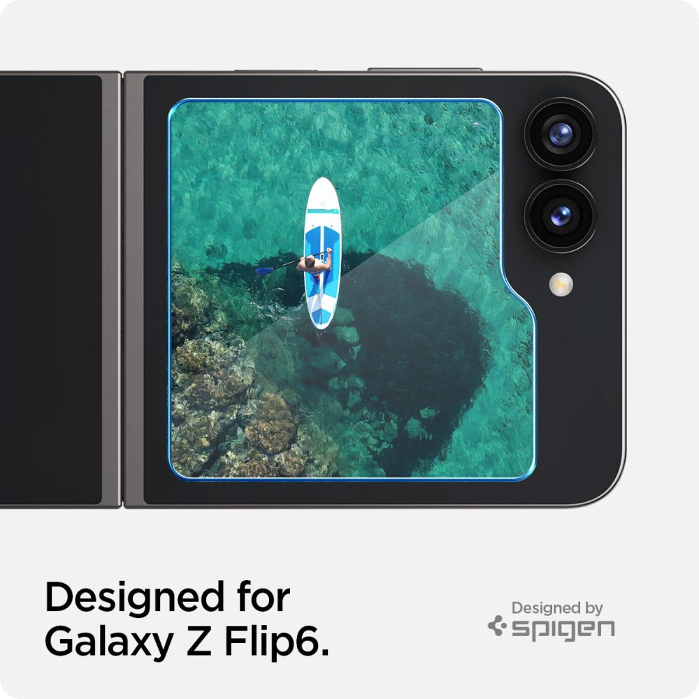 Schutzfolie Außenbildschirm Spigen GlastR EZ FIT für Samsung Galaxy Z Flip6 F741, Gehärtetes Glas, Vollkleber, Set 2 Stück AGL07972
