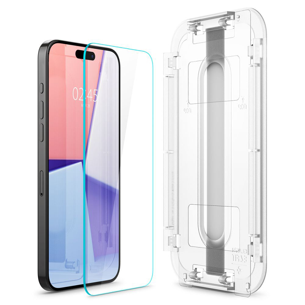 Schutzfolie Spigen GlastR EZ FIT für Apple iPhone 15 Pro Max, Gehärtetes Glas, Vollverklebung, Set 2 Stück AGL06872