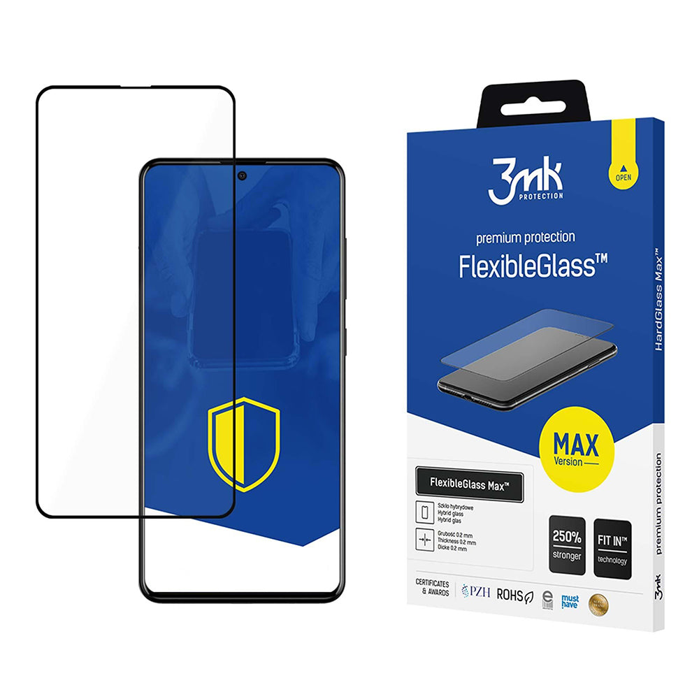Film de protection écran 3MK FlexibleGlass Max pour Samsung Galaxy A52s 5G A528 / A52 5G A526 / A52 A525, Verre Flexible, Collage Complet, Noir