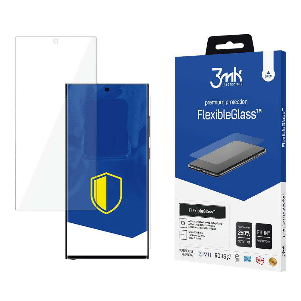 Film de protection d'écran 3MK FlexibleGlass pour Samsung Galaxy S24 Ultra S928, Verre Flexible, Collage Complet