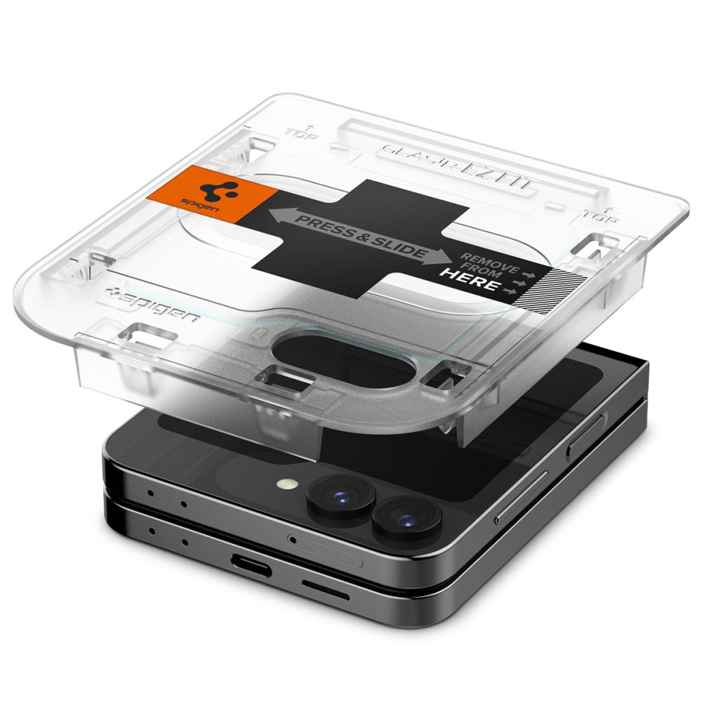 Schutzfolie Außenbildschirm Spigen GlastR EZ FIT für Samsung Galaxy Z Flip6 F741, Gehärtetes Glas, Vollkleber, Set 2 Stück AGL07972