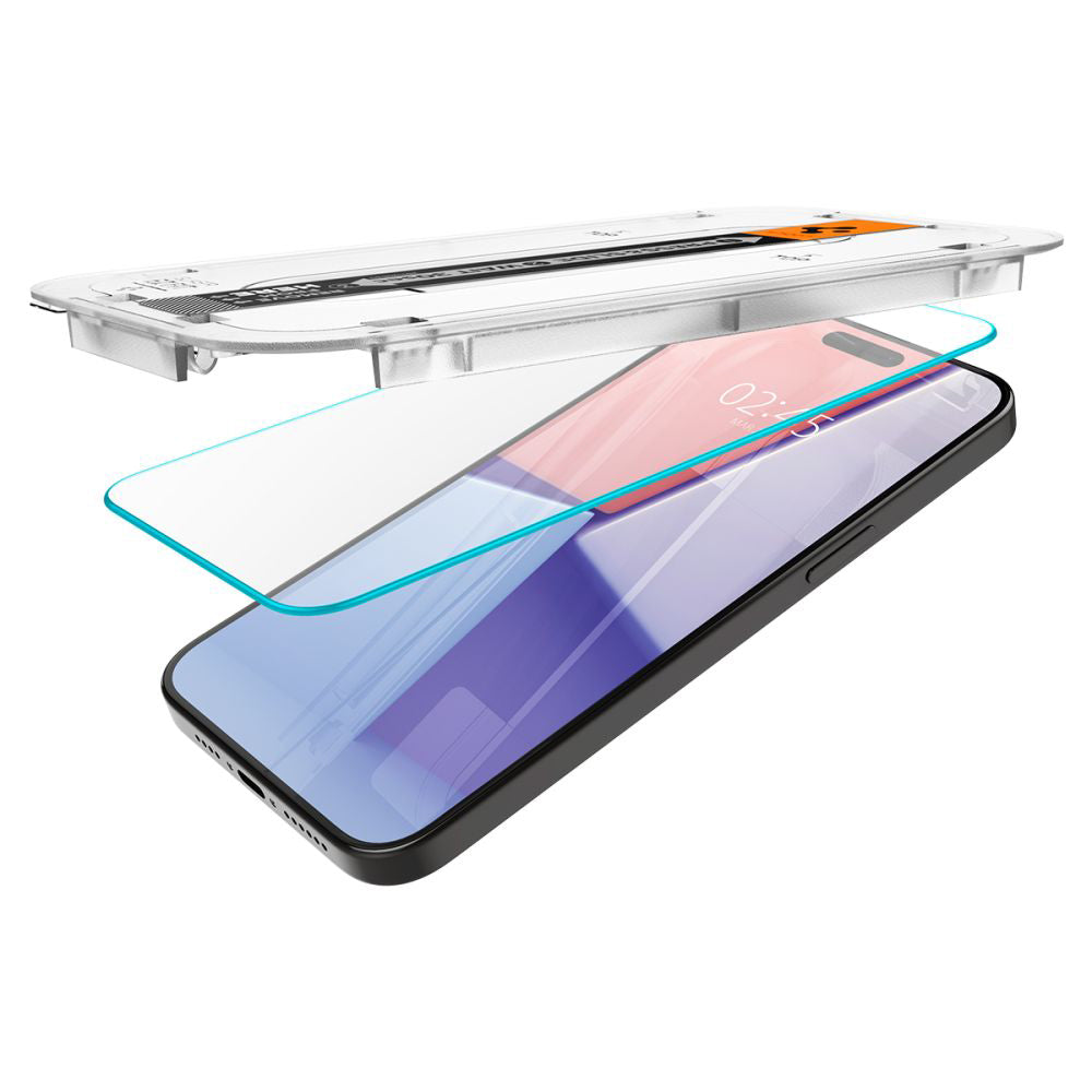 Schutzfolie Spigen GlastR EZ FIT für Apple iPhone 15 Pro Max, Gehärtetes Glas, Vollverklebung, Set 2 Stück AGL06872